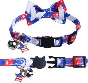 img 3 attached to 🐱 2-Pack of Fourth of July Cat Collars with USA Flag Stars, Bow Tie Bell, and Breakaway Feature - Adjustable Red, White, and Blue Collars for Cats and Kittens