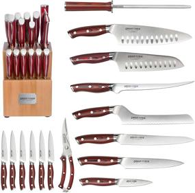 img 4 attached to 🔪 Набор ножей Ergo Chef CRIMSON Series 16 шт. с бамбуковым блоком, рукоятью из материала G10, немецкой стали и полным кольцом