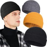 🧢 cozy and stylish 3 pack wool fisherman beanies for men - short knit watch cap cuffed trawler hats logo