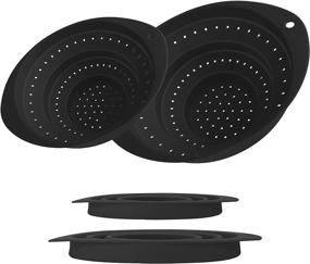 img 4 attached to 🍽️ 2-Pack of Collapsible Silicone Colanders with Handles - Portable Food Strainers for Veggies, Fruits, Pasta, Ideal for Camping, Travel, Picnic, Boat - Black Color