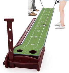 img 4 attached to 🏌️ Premium Crystal Velvet Indoor Golf Putting Mat with Auto Ball Return – Perfect for Practicing at Home, Backyard, Office, and Outdoors