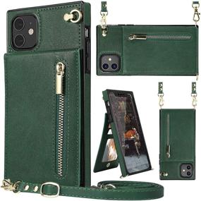 img 4 attached to Green iPhone 11 Crossbody Wallet Case - Genuine Leather with Card Holder, Kickstand, Magnetic Closure, Zipper Purse - Adjustable Removable Strap, Square Corners Protective Back Cover