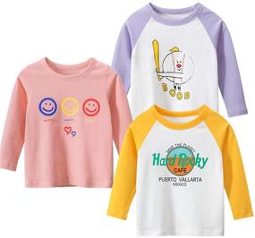 img 1 attached to 👕 Adorable Cartoon Print Long Sleeve Tops for Boys and Girls – REWANGOING 3 Pack Cotton Tees