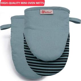 img 3 attached to YUTAT Mini Oven Mitts, Silicone Cook Mittens with Quilted Liner, Aqua Blue, 🧤 1 Pair - Professionally Protect Your Hand During Baking, BBQ or Carrying Hot Pots