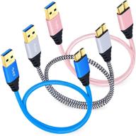 🔌 besgoods 3 упаковки 1.5футовых коротких оплетенных micro usb 3.0 кабеля - быстрая зарядка usb type a к micro b кабель с покрытыми золотом коннекторами для samsung galaxy s5, note 3, жесткий диск - синий белый розовый логотип