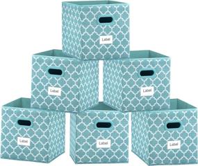 img 4 attached to 📦 Convenient Foldable Cube Storage Bins: 11x11 Inches, Set of 6 (Blue) with Labels and Dual Plastic Handles - Ideal for Shelf Closet, Nursery Organization