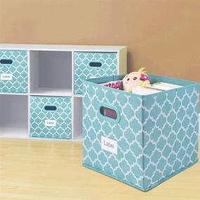 img 3 attached to 📦 Convenient Foldable Cube Storage Bins: 11x11 Inches, Set of 6 (Blue) with Labels and Dual Plastic Handles - Ideal for Shelf Closet, Nursery Organization