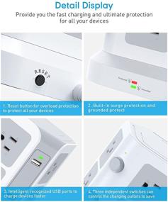 img 2 attached to 🔌 KOOSLA Полнометражная башня - 12 сетевых розеток и 6 портов USB, защита от скачков напряжения 15A 1500J, удлинительный шнур 6,5 фута - Идеально подходит для дома, офиса, необходимостей общежития (белый)