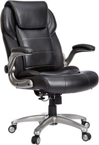 img 4 attached to 🪑 Black Ergonomic High-Back Bonded Leather Executive Chair with Flip-Up Arms and Lumbar Support by AmazonCommercial