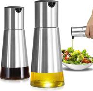 🍶 premium olive oil dispenser set by vakoo - 2 pack, [wide bottle mouth] [drip free design] - stainless steel leakproof oil and vinegar dispenser set with elegant glass bottle logo