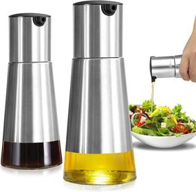 img 4 attached to 🍶 Premium Olive Oil Dispenser Set by Vakoo - 2 Pack, [Wide Bottle Mouth] [Drip Free Design] - Stainless Steel Leakproof Oil and Vinegar Dispenser Set with Elegant Glass Bottle