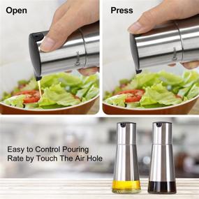 img 2 attached to 🍶 Premium Olive Oil Dispenser Set by Vakoo - 2 Pack, [Wide Bottle Mouth] [Drip Free Design] - Stainless Steel Leakproof Oil and Vinegar Dispenser Set with Elegant Glass Bottle