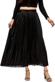 img 1 attached to 💃 YRRETY Metallic Pleated Skirts: High Waist Shiny Sequin A-Line Long Midi Skirts, Perfect for Plus Size Women