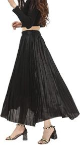 img 2 attached to 💃 YRRETY Metallic Pleated Skirts: High Waist Shiny Sequin A-Line Long Midi Skirts, Perfect for Plus Size Women