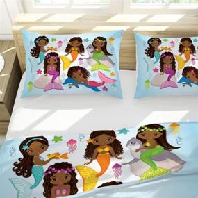 img 1 attached to 🧜 Cute Twin Mermaid Bedding Set for Little Black Girls - Princess Duvet Cover with Ocean Theme - Comforter Cover Set for Toddler Kids with 1 Pillowcase (No Comforter) - Blue, Style7