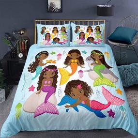img 3 attached to 🧜 Cute Twin Mermaid Bedding Set for Little Black Girls - Princess Duvet Cover with Ocean Theme - Comforter Cover Set for Toddler Kids with 1 Pillowcase (No Comforter) - Blue, Style7