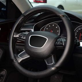 img 2 attached to KAFEEK 15 inch Universal Steering Wheel Cover - Microfiber Leather, Anti-Slip, Odorless, Black
