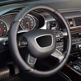 img 4 attached to KAFEEK 15 inch Universal Steering Wheel Cover - Microfiber Leather, Anti-Slip, Odorless, Black