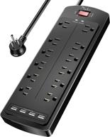 🔌 nuetsa power strip: 12 outlet surge protector with usb ports, 6ft extension cord - black, etl listed logo