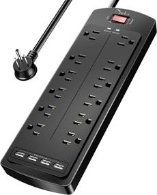 img 4 attached to 🔌 Nuetsa Power Strip: 12 Outlet Surge Protector with USB Ports, 6ft Extension Cord - Black, ETL Listed