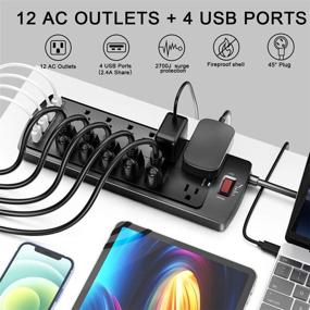 img 3 attached to 🔌 Nuetsa Power Strip: 12 Outlet Surge Protector with USB Ports, 6ft Extension Cord - Black, ETL Listed