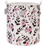 🌸 sea team large folding canvas fabric laundry hamper basket (19.7" x 15.7") - floral pattern, pink & black logo