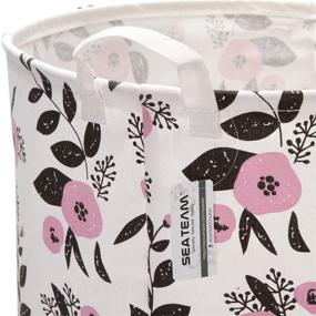 img 1 attached to 🌸 Sea Team Large Folding Canvas Fabric Laundry Hamper Basket (19.7" x 15.7") - Floral Pattern, Pink & Black