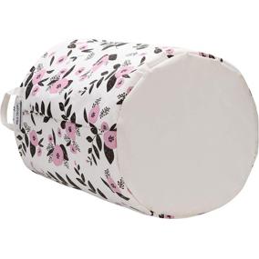 img 2 attached to 🌸 Sea Team Large Folding Canvas Fabric Laundry Hamper Basket (19.7" x 15.7") - Floral Pattern, Pink & Black