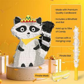 img 2 attached to 🦝 Animal Theme Party Raccoon Pinata Bundle - Includes Blindfold and Bat (15x14x4 Inches) - Ideal for Birthday Parties and Decorations