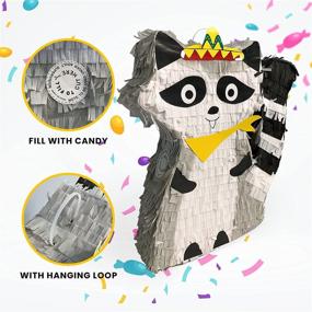 img 1 attached to 🦝 Animal Theme Party Raccoon Pinata Bundle - Includes Blindfold and Bat (15x14x4 Inches) - Ideal for Birthday Parties and Decorations