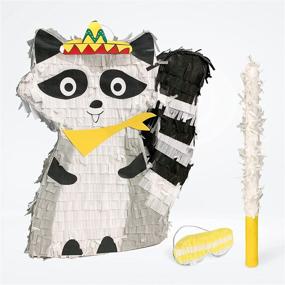 img 4 attached to 🦝 Animal Theme Party Raccoon Pinata Bundle - Includes Blindfold and Bat (15x14x4 Inches) - Ideal for Birthday Parties and Decorations