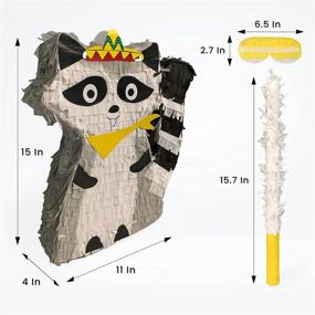 img 3 attached to 🦝 Animal Theme Party Raccoon Pinata Bundle - Includes Blindfold and Bat (15x14x4 Inches) - Ideal for Birthday Parties and Decorations