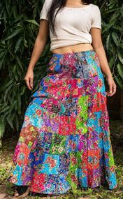 img 1 attached to ThaiOnline4u Boho Hippie Maxi Flared Patchwork Skirt in Long Cotton Floral Print - Multicoloured (One Size)