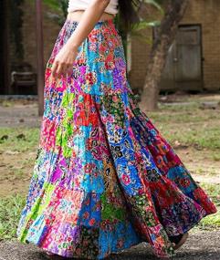 img 2 attached to ThaiOnline4u Boho Hippie Maxi Flared Patchwork Skirt in Long Cotton Floral Print - Multicoloured (One Size)