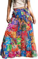 thaionline4u boho hippie maxi flared patchwork skirt in long cotton floral print - multicoloured (one size) logo