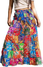 img 4 attached to ThaiOnline4u Boho Hippie Maxi Flared Patchwork Skirt in Long Cotton Floral Print - Multicoloured (One Size)