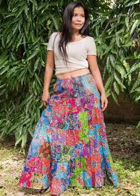 img 3 attached to ThaiOnline4u Boho Hippie Maxi Flared Patchwork Skirt in Long Cotton Floral Print - Multicoloured (One Size)