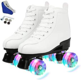 img 4 attached to 🎉 XUDREZ Adjustable Soft Leather High-top Roller Skates for Adults, Boys and Girls - Fun Shiny Four-Wheel Roller Skates