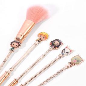 img 3 attached to 🌸 Unique 5pcs Demon Slayer Makeup Brushes Set: Kamado Tanjirou Anime Metal Cosmetic Brush Collection for Eyeshadow, Concealer, Foundation, and Blusher - Coshine