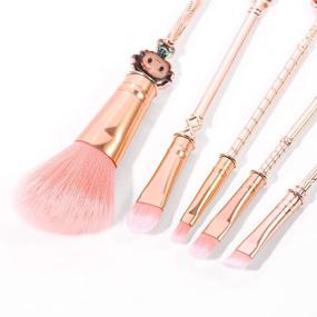 img 2 attached to 🌸 Unique 5pcs Demon Slayer Makeup Brushes Set: Kamado Tanjirou Anime Metal Cosmetic Brush Collection for Eyeshadow, Concealer, Foundation, and Blusher - Coshine