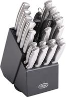 22-piece oster baldwyn high-carbon stainless steel cutlery knife block set in brushed satin finish logo