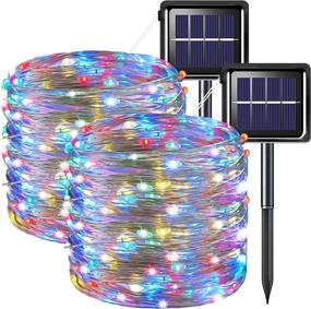 img 4 attached to Solar Christmas Fairy Lights Outdoor 2-Pack Each 200 LED 66Ft 8 Modes Extra-Long Waterproof Copper Wire Solar Powered Twinkle String Light For Yard Garden Trees Christmas Party Decoration (Multicolor)