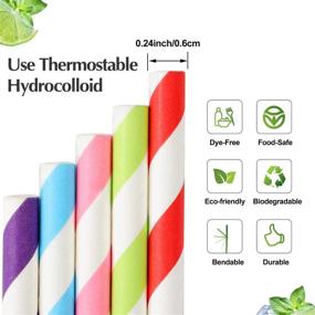 img 3 attached to 🌱 200 Pack Biodegradable Paper Drinking Straws - Eco-Friendly Bulk Straws for Juices, Shakes, Smoothies - Perfect for Birthdays, Weddings, and Parties - Flexible Stripe Straws (Assorted Colors)