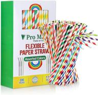 🌱 200 pack biodegradable paper drinking straws - eco-friendly bulk straws for juices, shakes, smoothies - perfect for birthdays, weddings, and parties - flexible stripe straws (assorted colors) logo