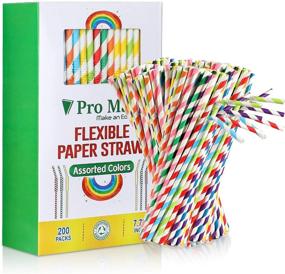 img 4 attached to 🌱 200 Pack Biodegradable Paper Drinking Straws - Eco-Friendly Bulk Straws for Juices, Shakes, Smoothies - Perfect for Birthdays, Weddings, and Parties - Flexible Stripe Straws (Assorted Colors)