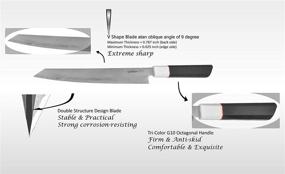 img 3 attached to Нож для суидзими Sujihiki CULITECH 9.5" - острый нержавеющий стальной нож для сасими/суши с рукоятью G10 восьмиугольной формы - идеально подходит для использования на кухне и в ресторане.