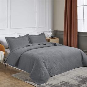 img 3 attached to 🌿 BEDELITE Soft Grey Queen Quilt Set - Modern Leaf Pattern Lightweight Gray Bedspread Bedding Set for Full Size Bed - Includes 1 Quilt, 2 Pillow Shams (90" x 96")
