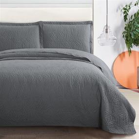 img 4 attached to 🌿 BEDELITE Soft Grey Queen Quilt Set - Modern Leaf Pattern Lightweight Gray Bedspread Bedding Set for Full Size Bed - Includes 1 Quilt, 2 Pillow Shams (90" x 96")