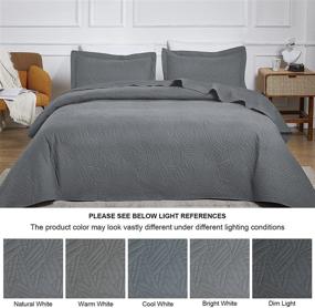img 2 attached to 🌿 BEDELITE Soft Grey Queen Quilt Set - Modern Leaf Pattern Lightweight Gray Bedspread Bedding Set for Full Size Bed - Includes 1 Quilt, 2 Pillow Shams (90" x 96")