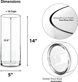 img 3 attached to CYS Excel Glass Cylinder Vase (Height 14 Inches, Diameter 5 Inches) - Multiple Size Options, Glass Flower Vase Centerpieces, Hurricane Floating Candle Holder Vase